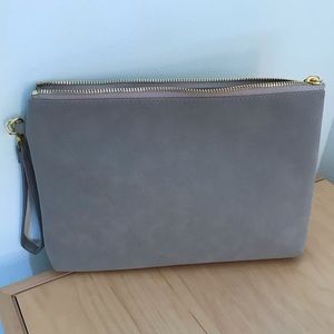 Grey suede clutch